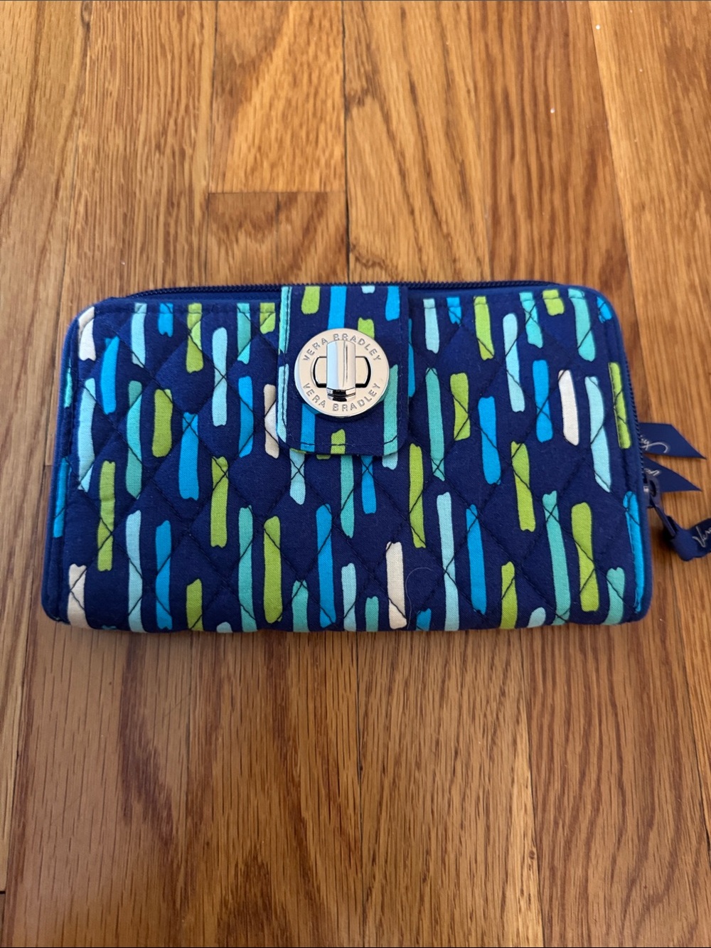 Vera Bradley Quilted Turn-Lock Wallet in Navy with Blue, Aqua & Lime Accents